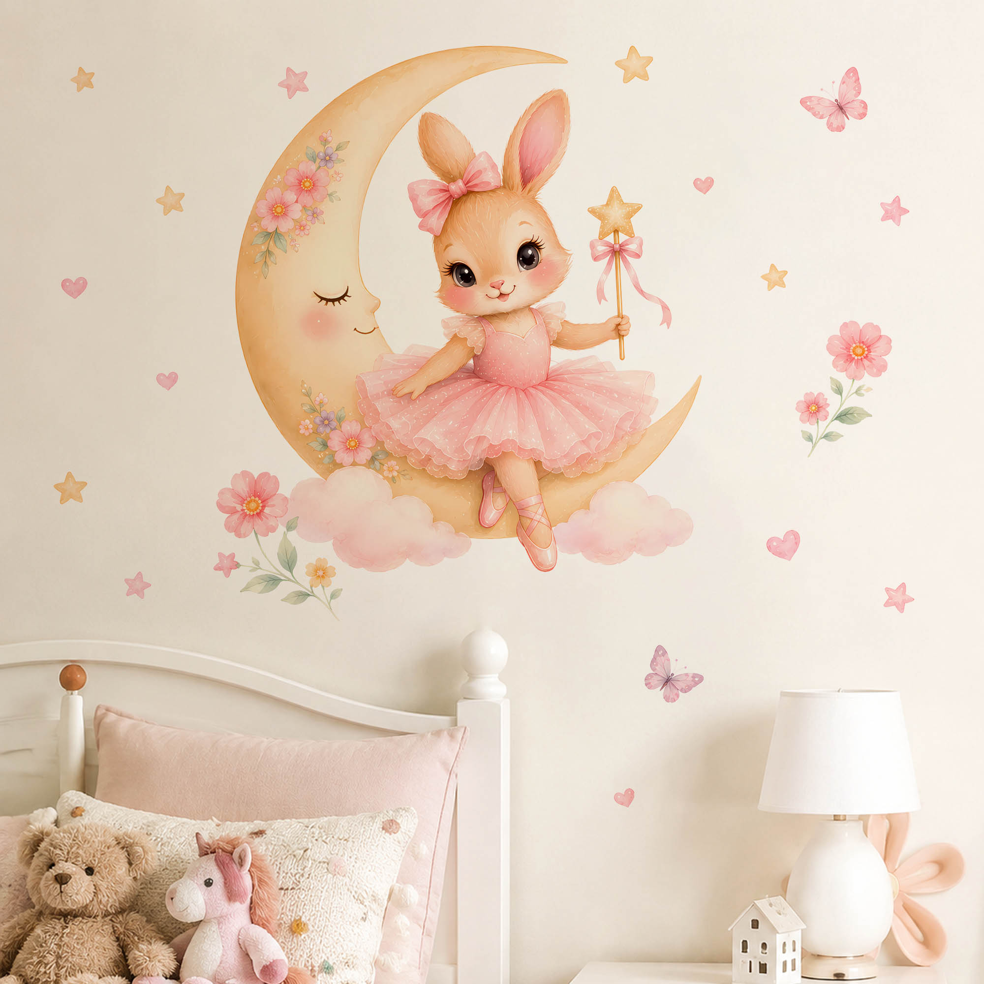 Baby Nursery Decor Girl - ملصقات جدارية على شكل أرنب راقصة