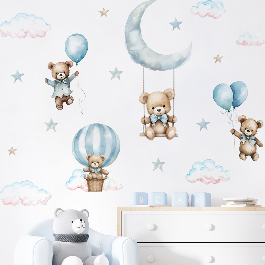 Baby Nursery Boy - ملصقات حائط على شكل سحابة منطاد