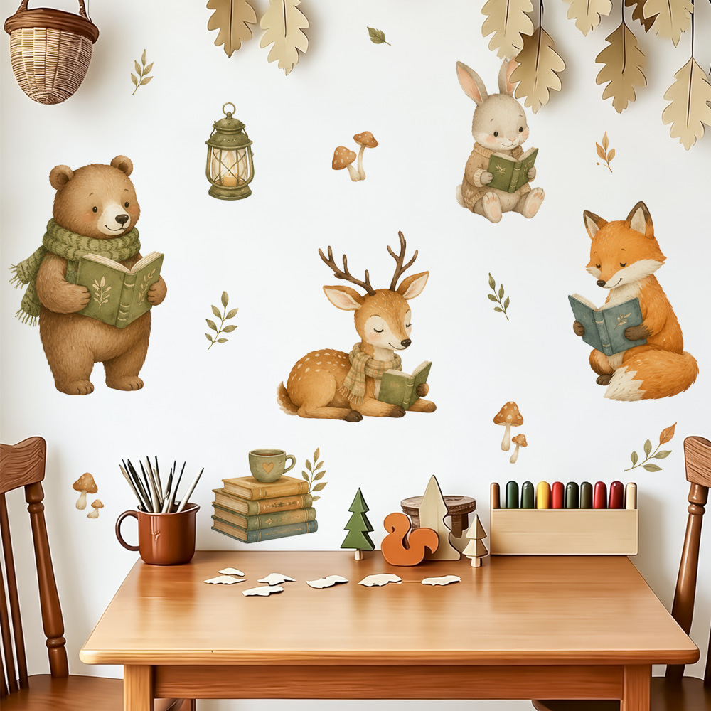 Baby Nursery Decor Girl - ملصقات حائط برسومات حيوانات كرتونية بأسلوب
