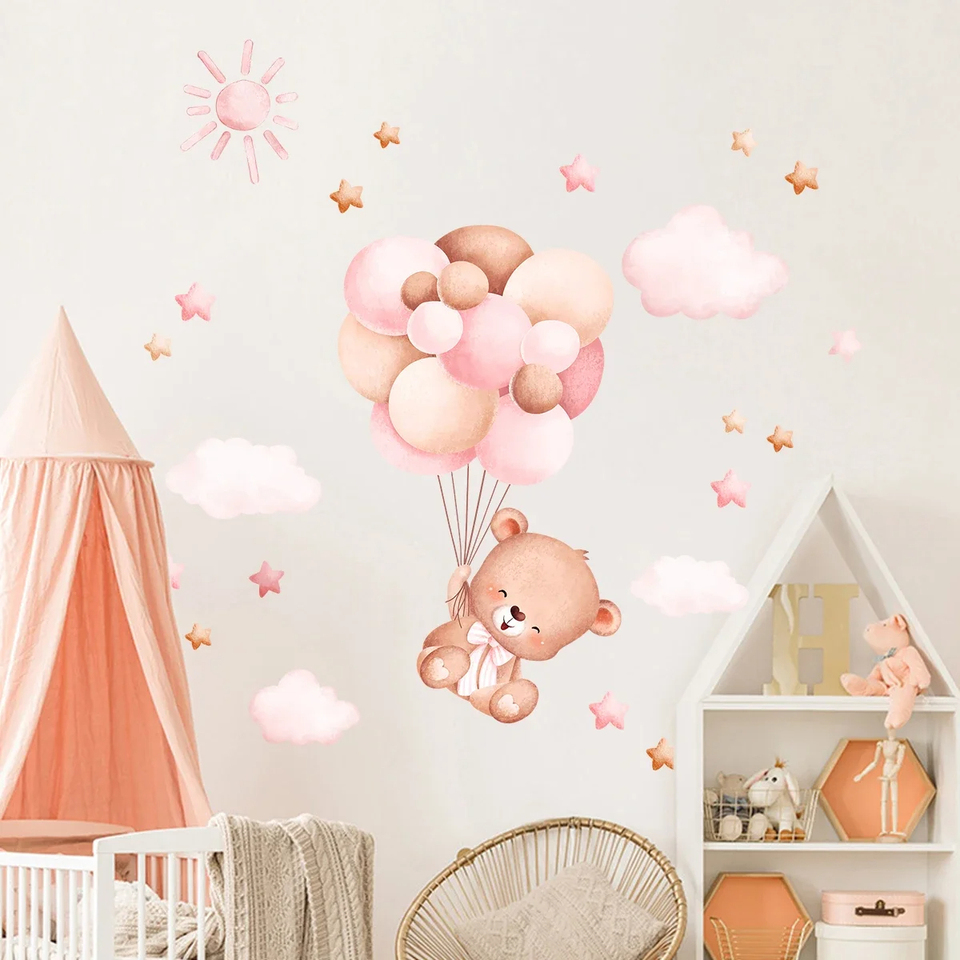 ملصق حائط على شكل دب بالون كرت - مراجعة Baby Girl Nursery Quotes وسعره